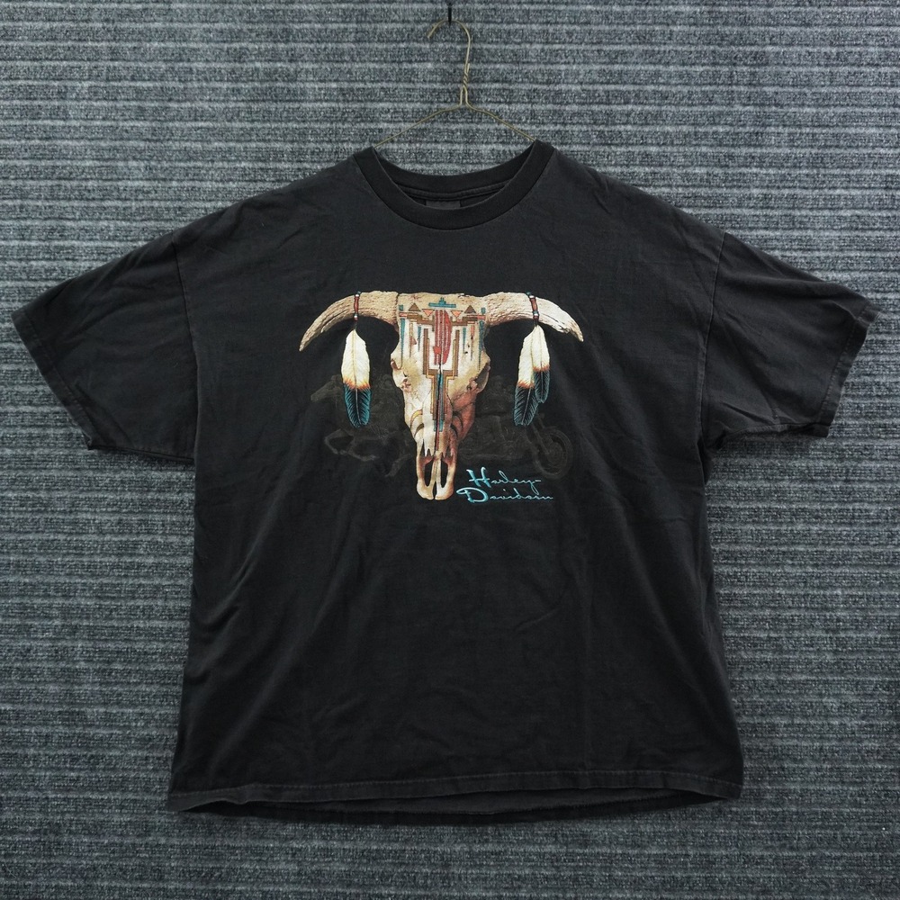 Harley-Davidson T-Shirt Mens XXL Black Steer Skull Graphic Vintage USA Made